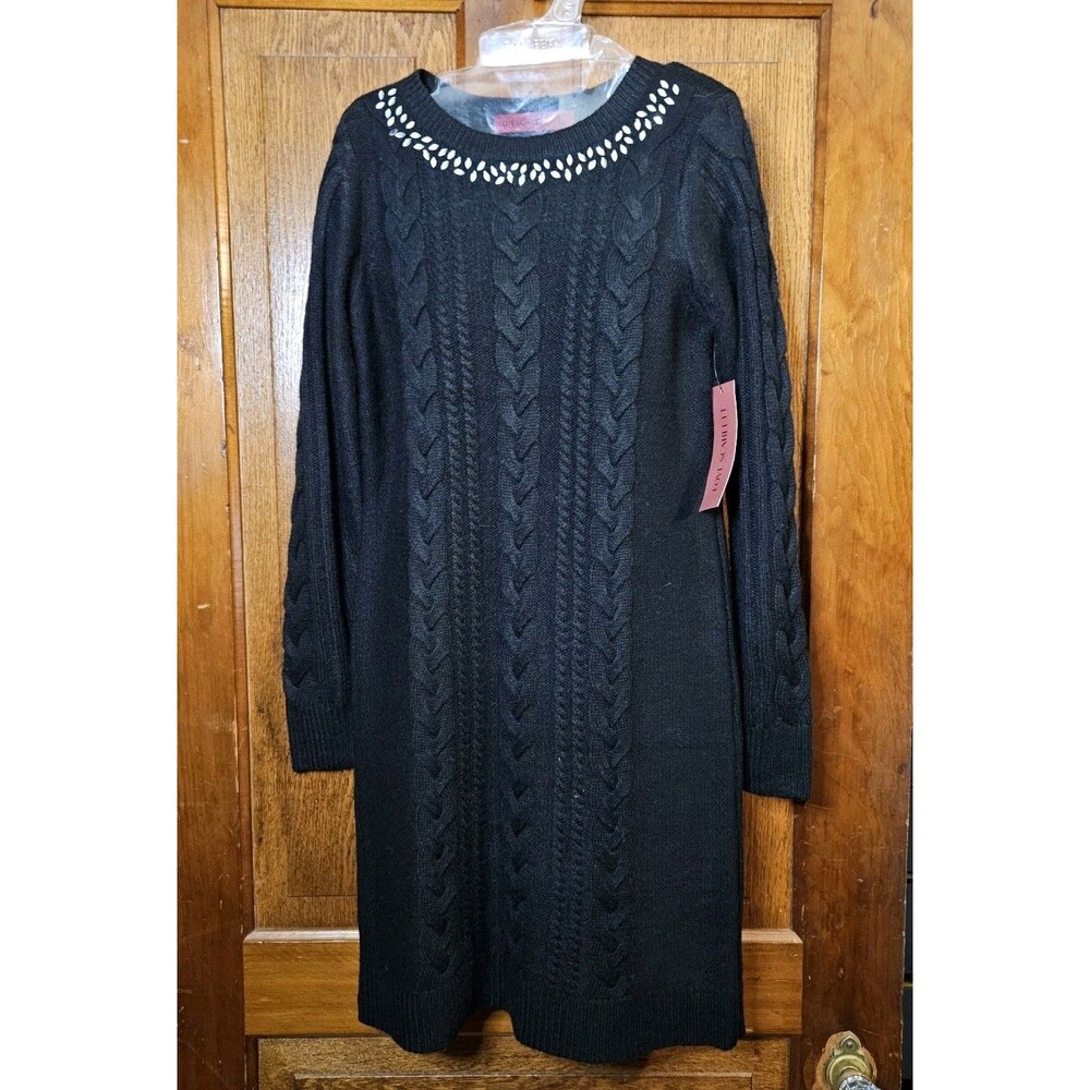 NWT Love Scarlett Black Cable‎ Knit Sweater Dress Small Bejeweled Embellished